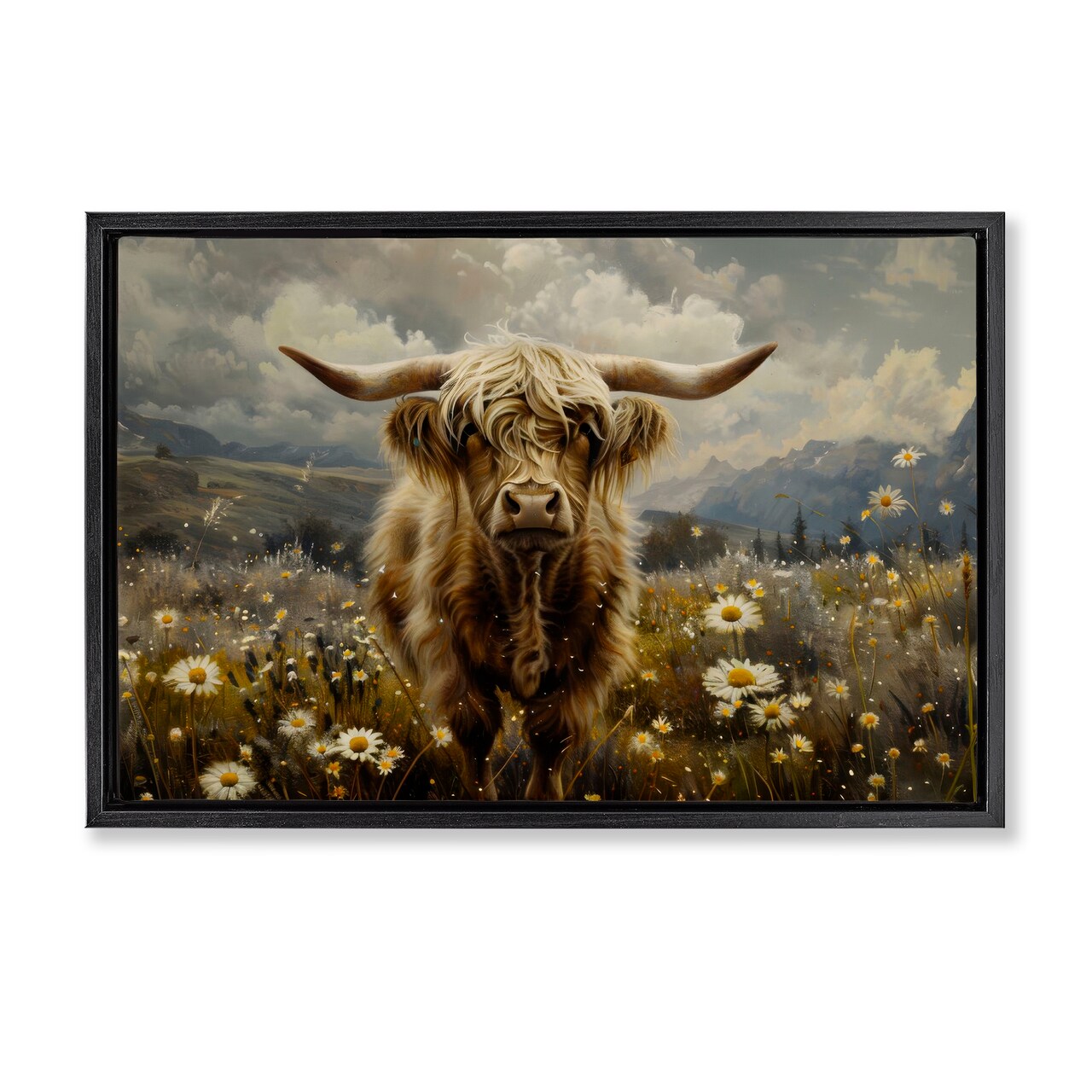 Stupell Industries Cattle in Daisy Field Floater Framed Canvas Wall Art Design by LSR Design Studio